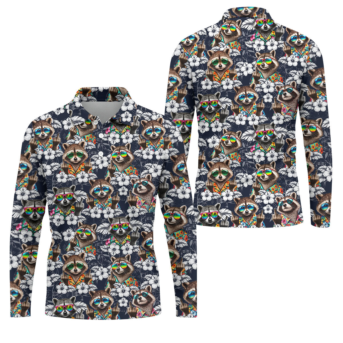 Cool Raccoon Sunglasses Tropical Golf Shirt, Funny Golf Shirt, Men's Golf Shirt, Polo Shirts For Men
