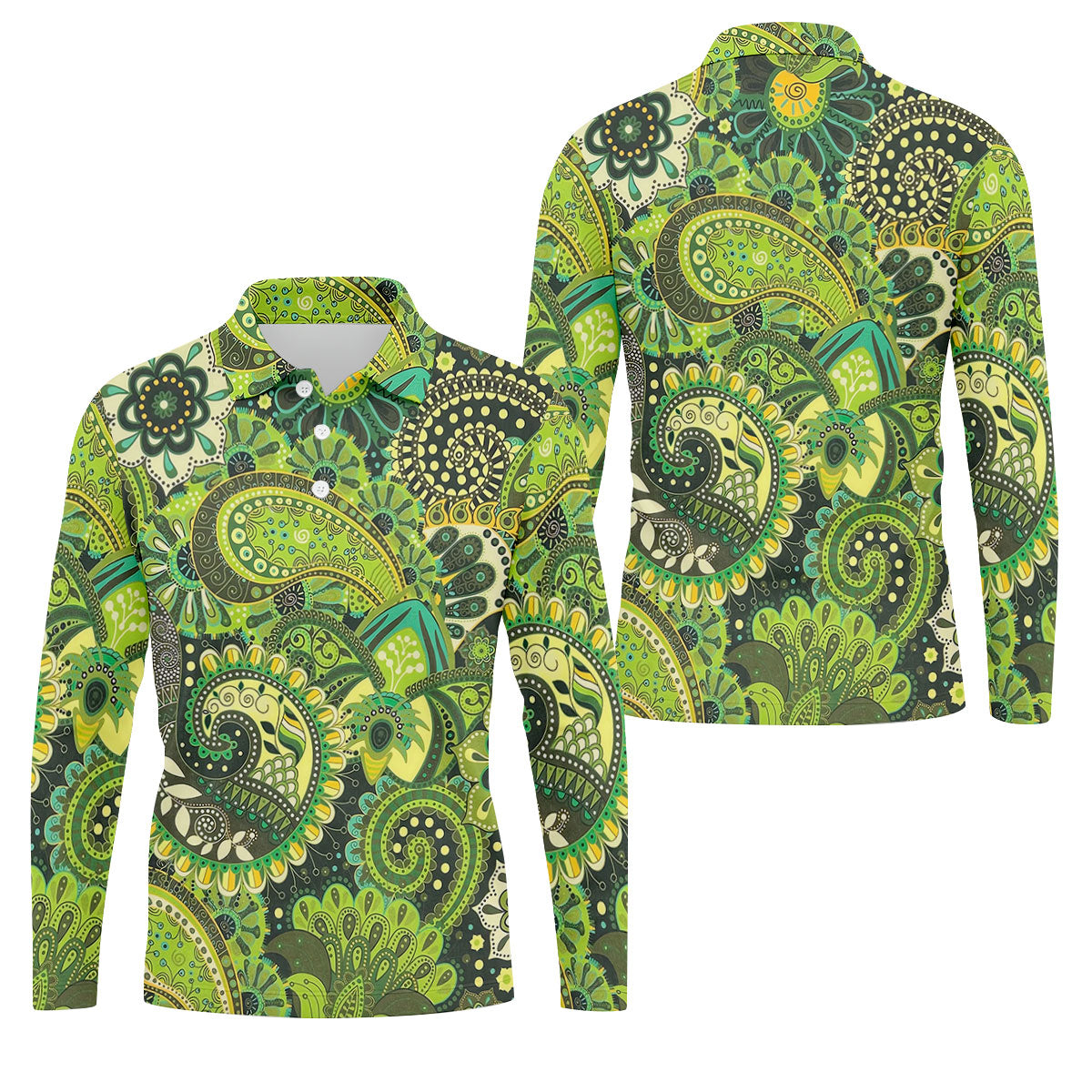 Paisley Print Green Golf Shirt, Golf Tops For Men, Polo ShirtFor Men, Golf Shirts For Men