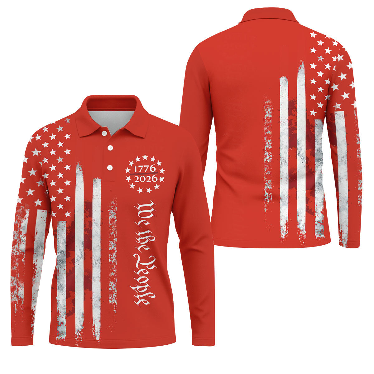 We The People Distressed Flag Patriotic Red Golf Shirt, 250 Years 4th Of July Golf Shirts For Men