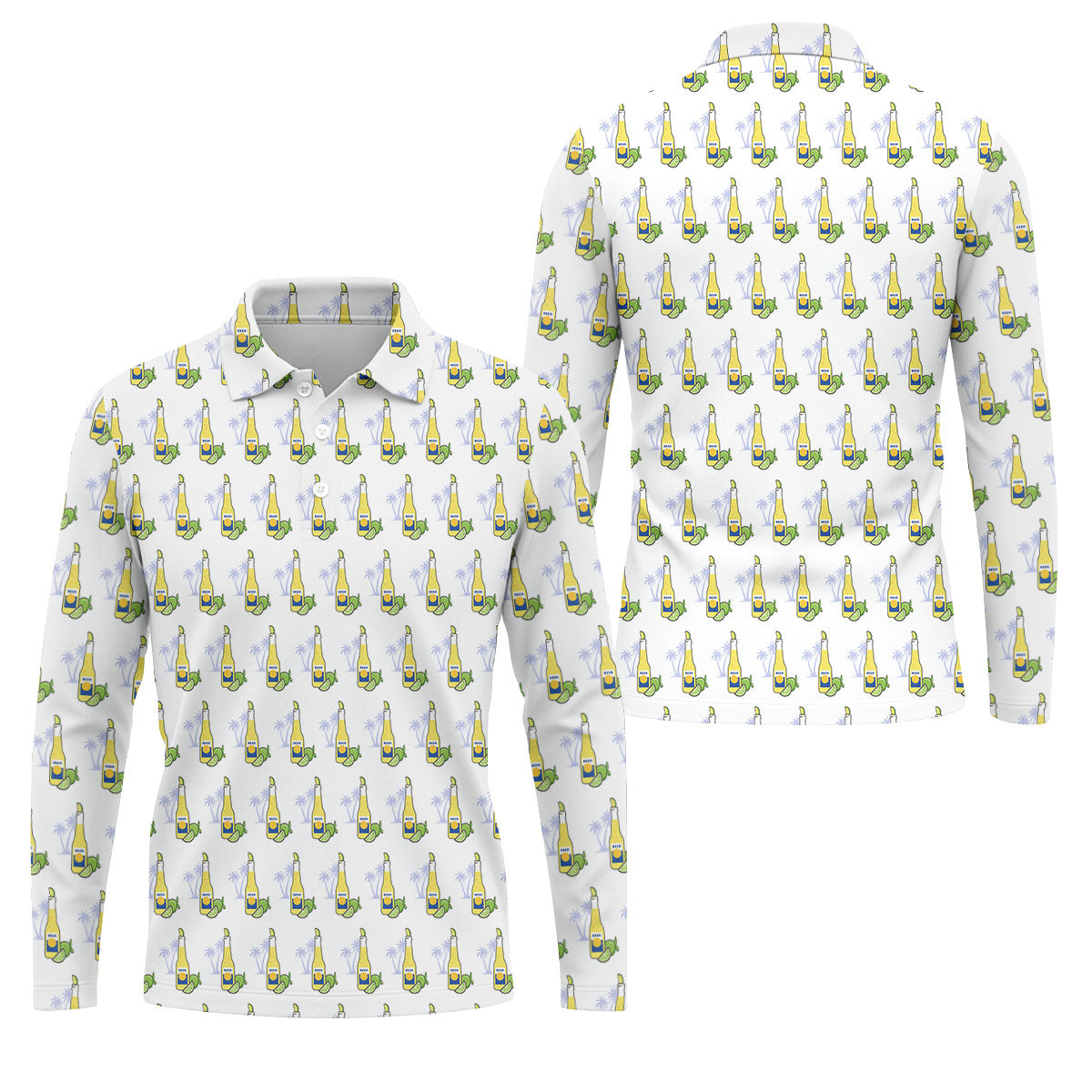 Beer And Lime Palm Tree Pattern Tropical Golf Shirt, Golf Shirts For Men, Polo ShirtFor Men