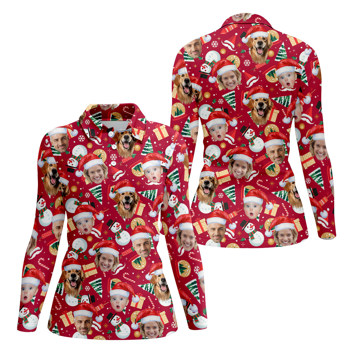 Custom Face Christmas Icons Red Golf Shirt, Christmas Golf Shirt, Ladies Golf Shirts, Golf Gifts For Women