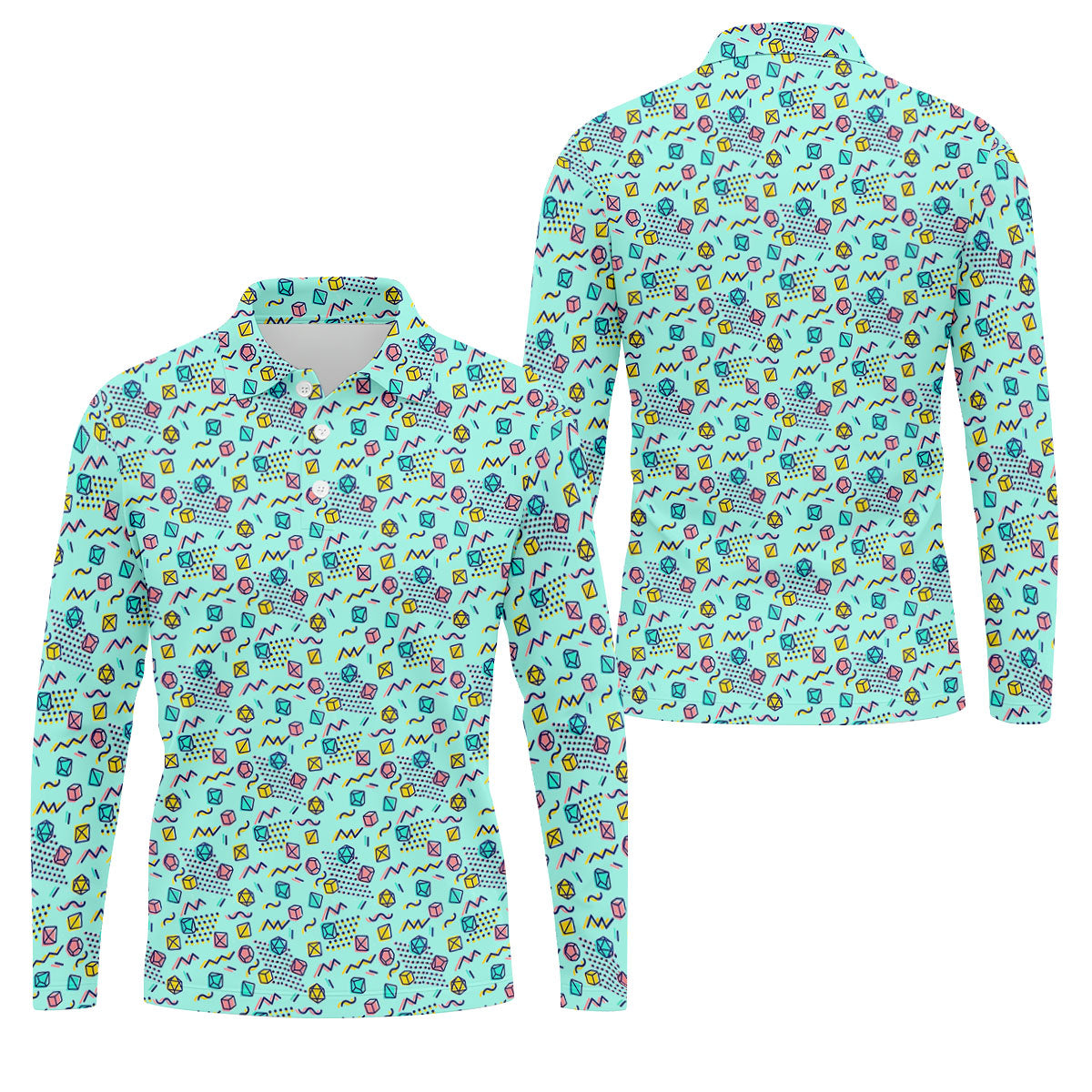 90s Dice Memphis Style Light Mint Green Cute Golf Shirt, Polo ShirtFor Men, Golf Shirts For Men