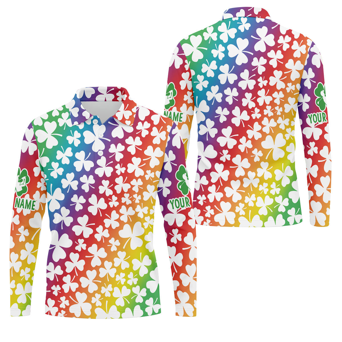 Rainbow Shamrock St Patrick's Day Golf Shirt, Golf Tops For Men, Polo ShirtFor Men, Golf Shirts For Men