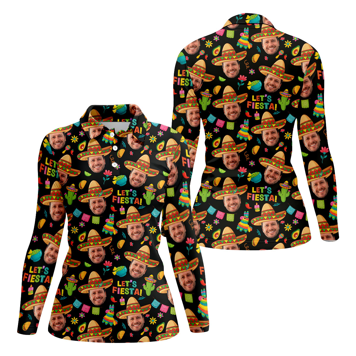 Let's Fiesta Cinco De Mayo Celebration Fiesta Themed Custom Face Black Golf Shirt For Women