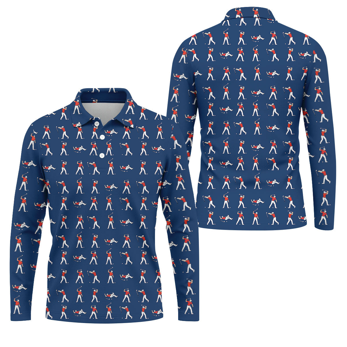 Cartoon Figures Golf Pose Navy Golf Shirt, Golf Tops For Men, Polo ShirtFor Men, Golf Shirts For Men