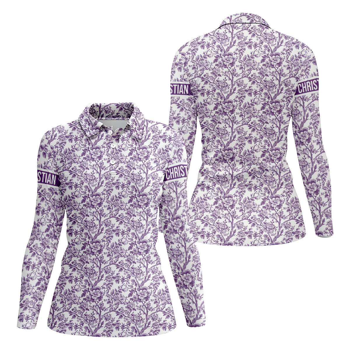 Toile De Jouy Purple Golf Shirt, Women's Golf Tops, Ladies Golf Shirts, Golf Gift For Ladies, Golf Shirt For Women