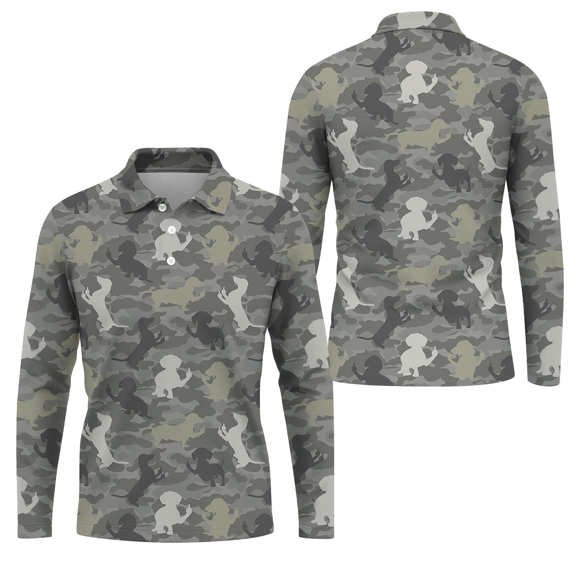 Grey Camo Poodle Dog Pattern Golf Shirt, Mens Polo Shirt, Golf Shirts For Men, Performance Golf Shirt