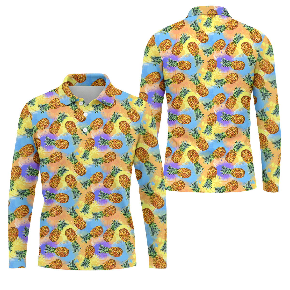 Colorful Pineapple Tropical Pattern Golf Shirt, Mens Polo Shirt, Hawaiian Golf Shirt, Performance Golf Shirt
