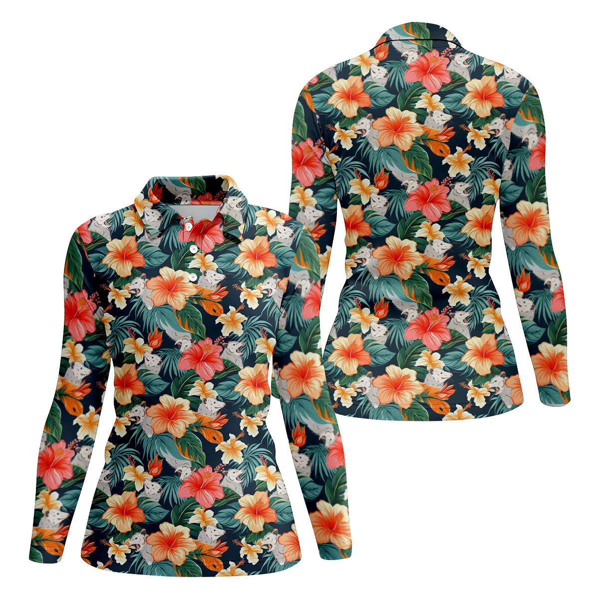 Large Hibiscus Flowers Tropical Vibe Ladies Golf Tops, Hawaiian Golf Shirts, Golf Shirt For Women
