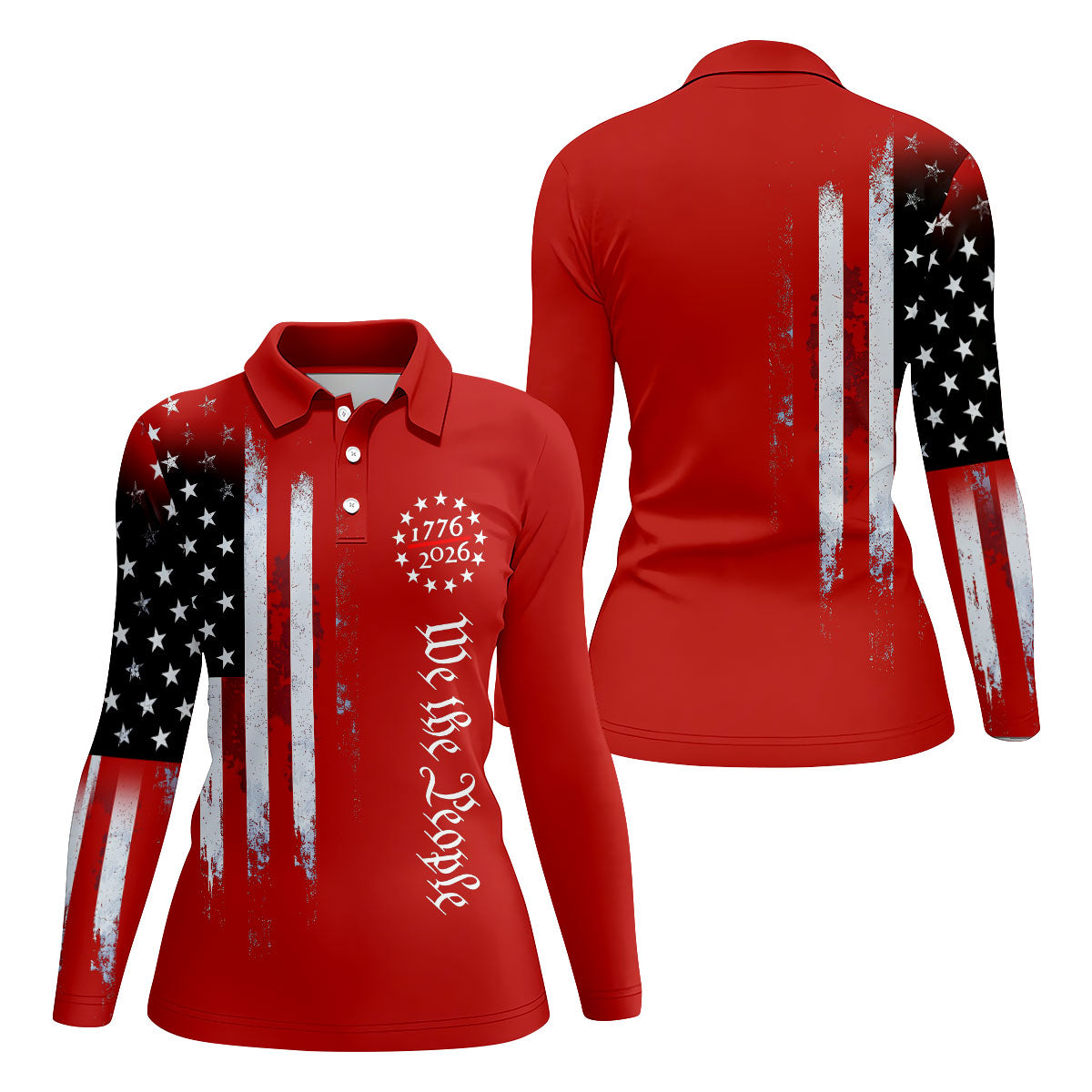 We The People 250 Years Red Vintage Golf Shirt, Patriotic 4th Of July Golf Shirt For Women