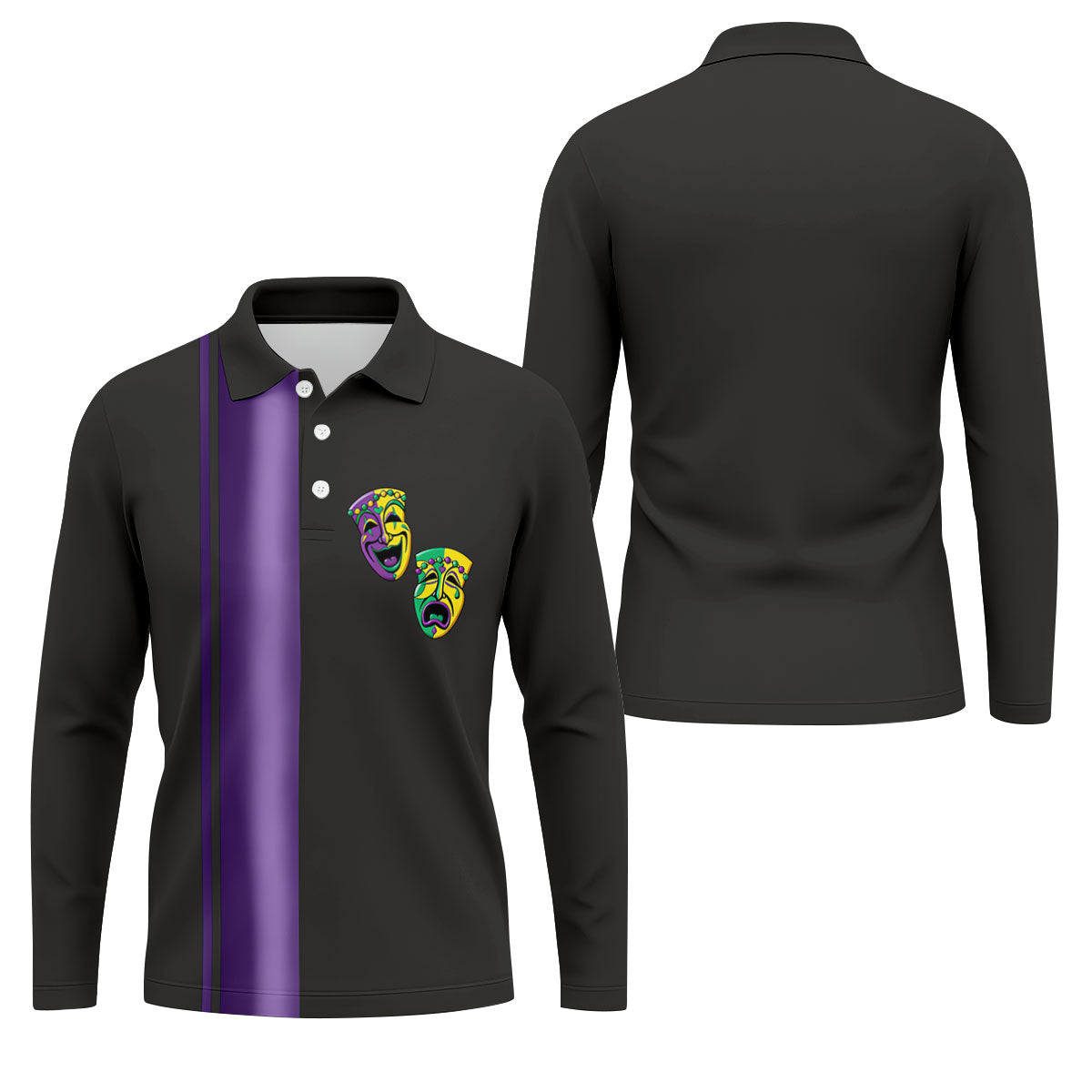 Melpomene And Thalia Theatrical Masks Purple Stripe Mardi Gras Golf Shirt, Polo ShirtFor Men, Golf Shirts For Men