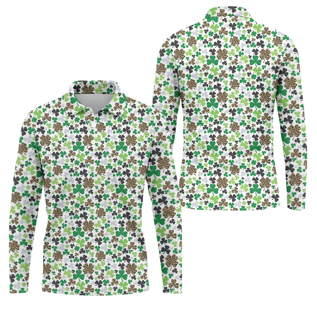 Leopard Pattern St Patrick's Day Shamrock Golf Shirt, Fun Golf Shirts For Men, Polo ShirtFor Men
