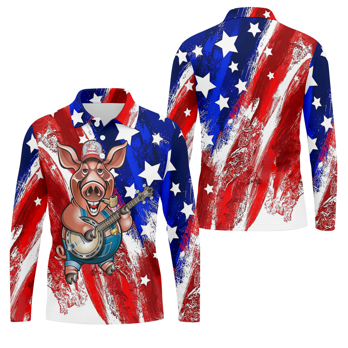 Patriotic American Flag Brush Strokes Funny BBQ 250th Anniversary Polo Shirt Men, Golf Shirts For Men