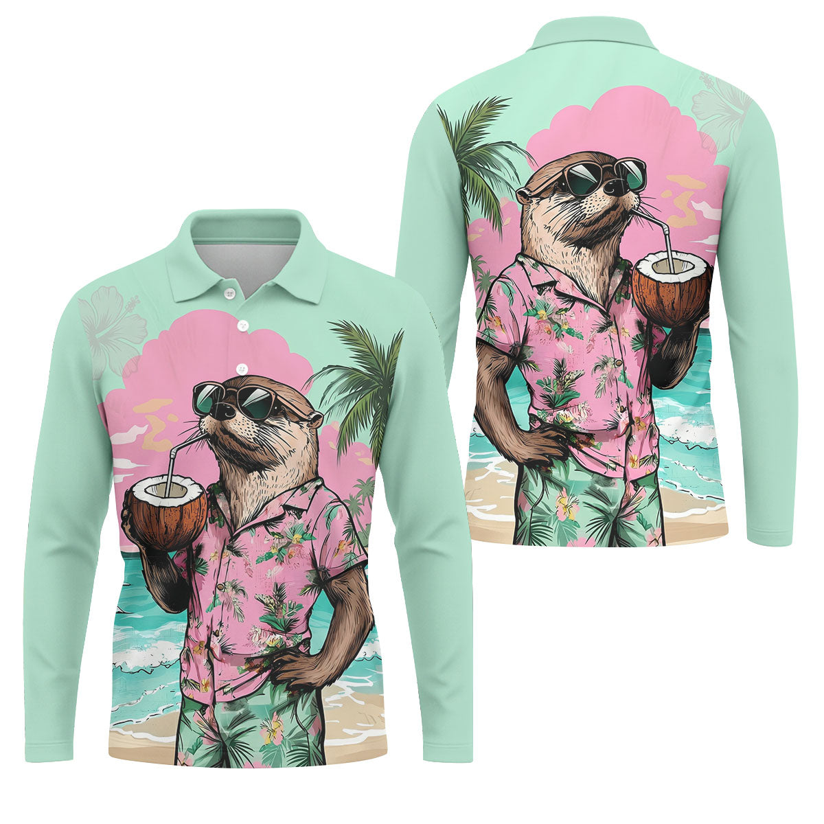 Funny Otter Tropical Summer Hawaiian Golf Shirt, Polo Shirtor Men, Golfing Apparel