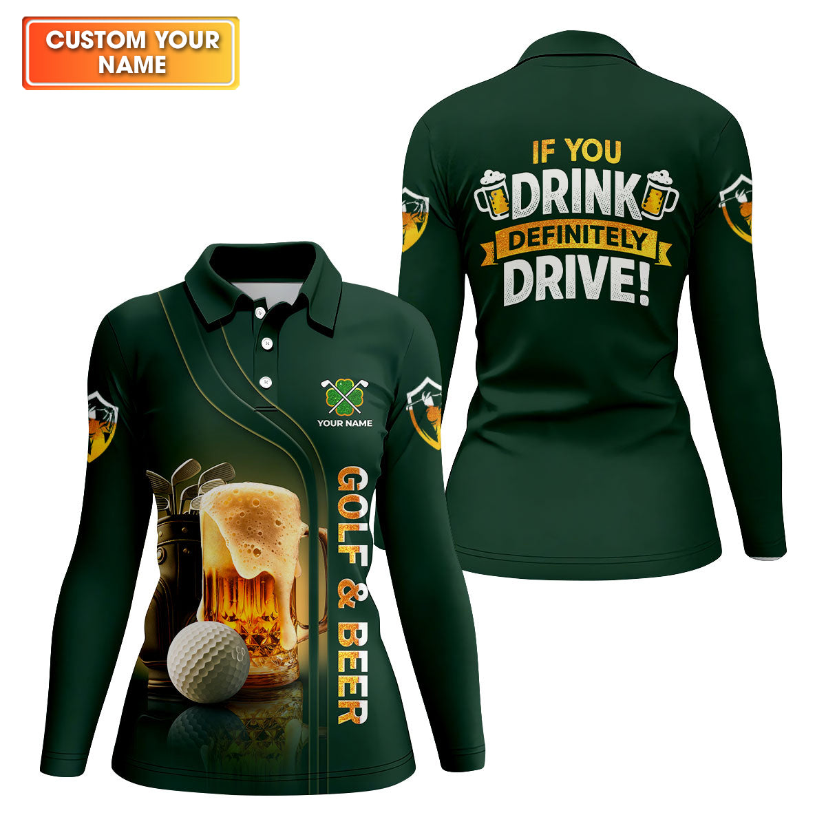 If You Drink Definitely Drive Golf And Beer St Patrick's Day Green Women's Golf Tops, Ladies Golf Polos