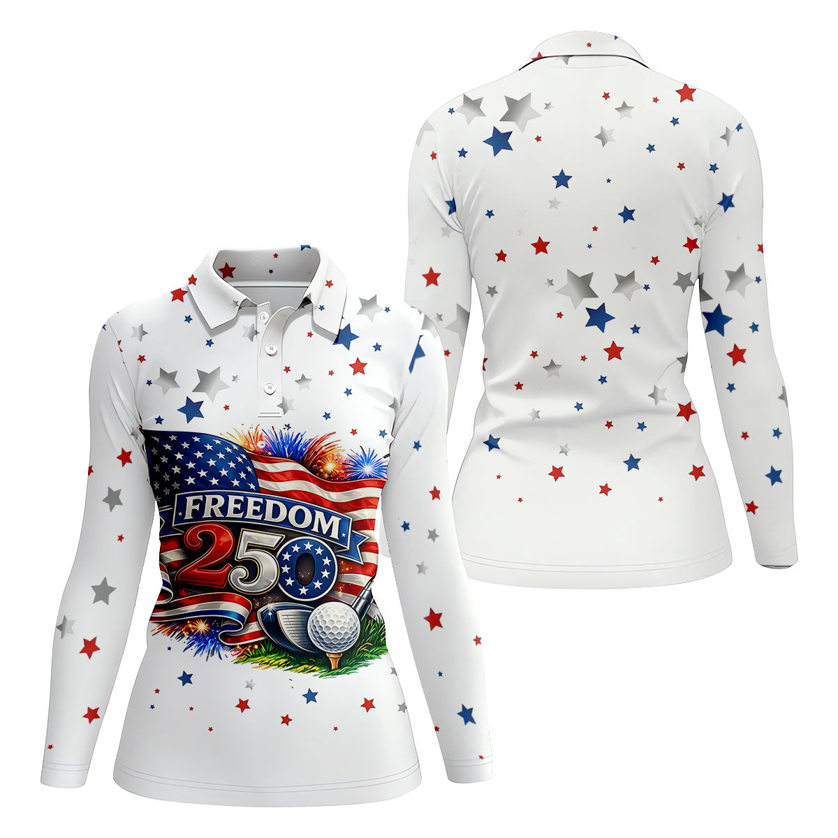 Freedom 250 Independence Celebration American Flag Golf Shirt, Patriotic 4th Of July Golf Shirt For Women