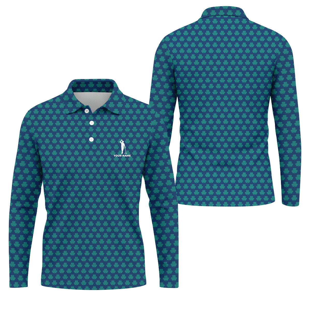 Three Leaf Clover Seamless Pattern St Patrick's Day Golf Shirt, Polo ShirtFor Men, Golf Shirts For Men