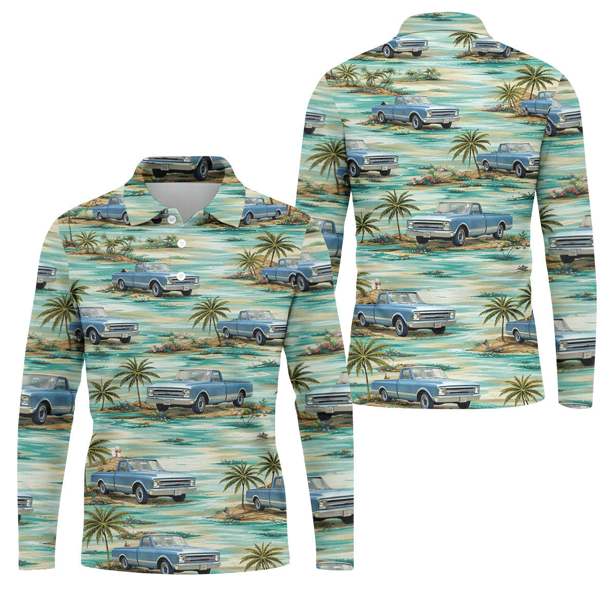 Personalized Truck Golf Shirt, Custom Vehicle Tropical Pattern, Golf Shirt For Men