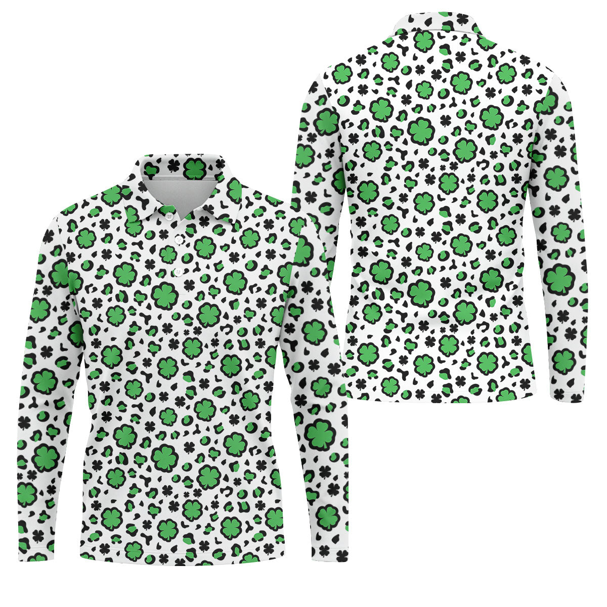 Lucky Four Leaf Clover Leopard Pattern St Patrick's Day Golf Shirt, Polo ShirtFor Men, Golf Shirts For Men