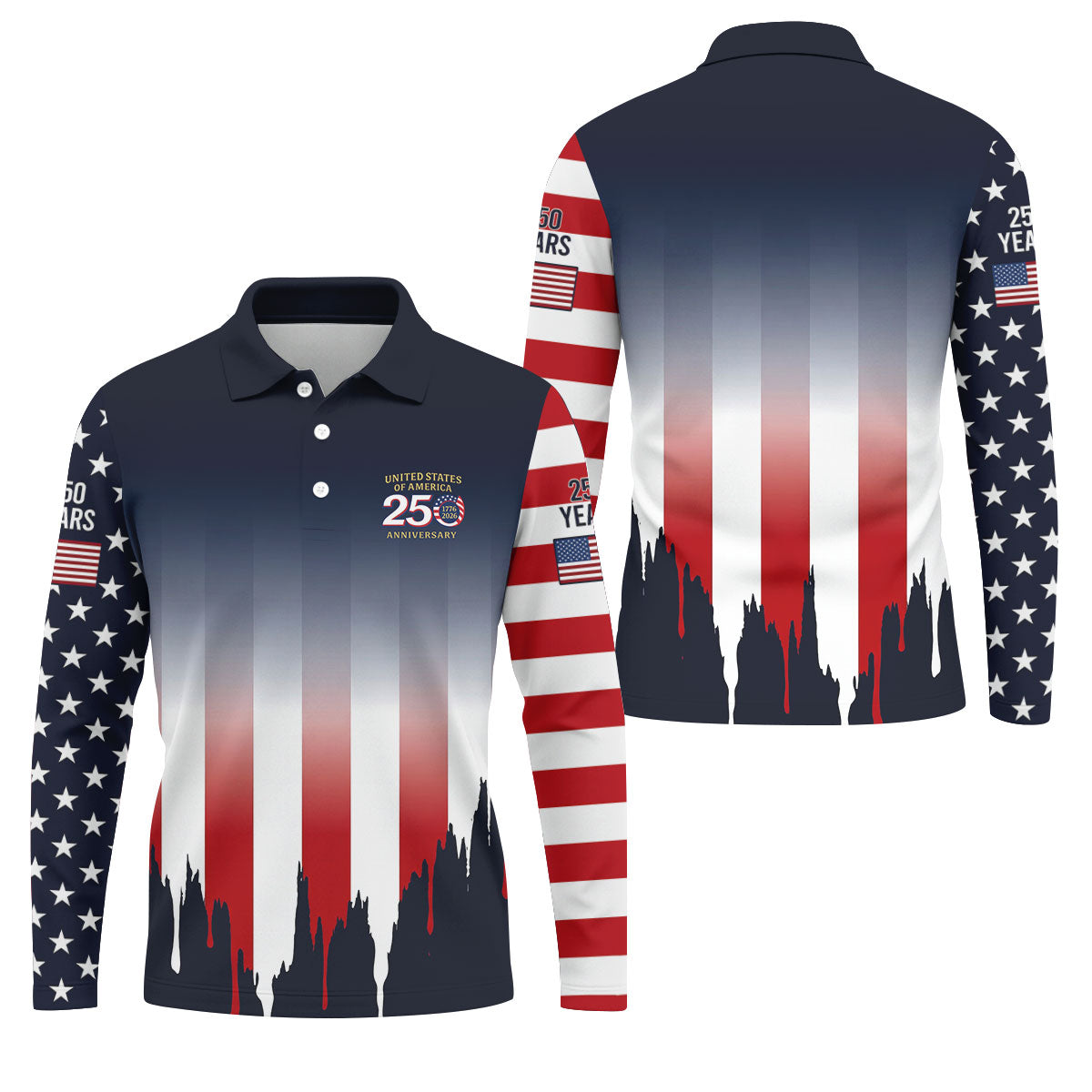 USA 250 Anniversary American Flag Golf Shirt, Patriotic 4th Of July Golf Shirts For Men