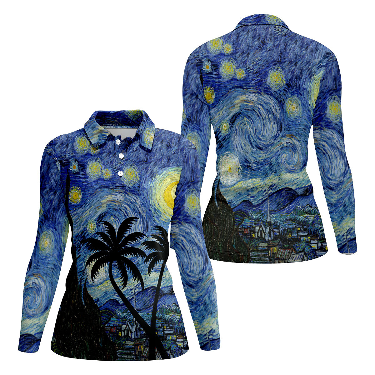Van Gogh Starry Night Tropical Palm Tree Golf Shirt, Golf Polo For Women, Printed Golf Shirt