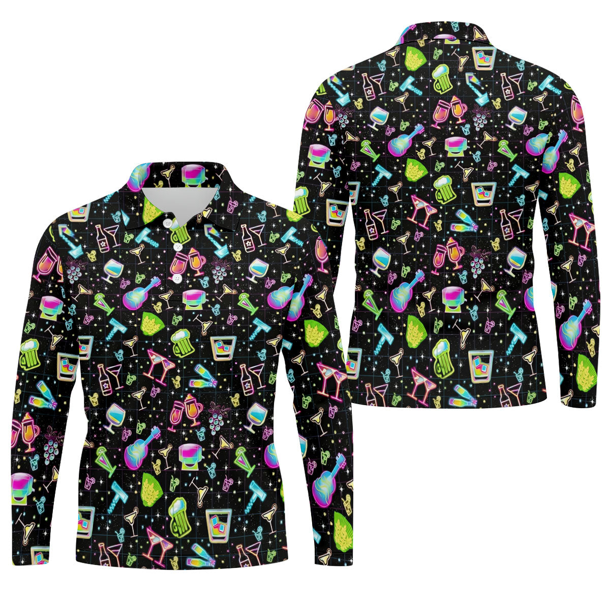 Neon Cocktail Party Pattern Design Hawaiian Golf Shirt, Golf Shirts For Men, Polo Shirts For Men