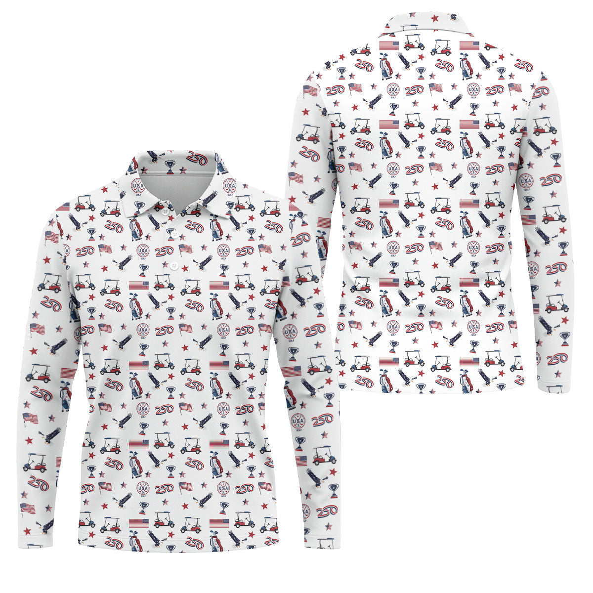 250 Years Golf Pattern Patriotic Golf Shirt, Golf Tops For Men, 4th Of July Golf Shirts For Men