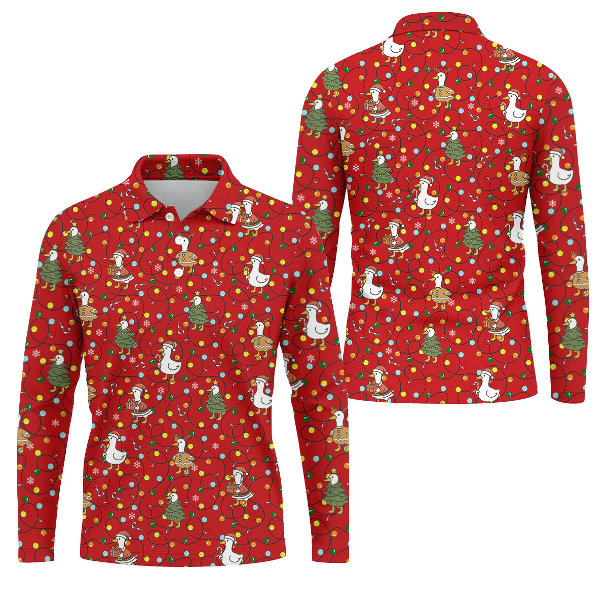 Funny Duck Merry Xmas Red Golf Shirts, Gifts For Golf Lovers, Polo ShirtFor Men, Golfing Apparel