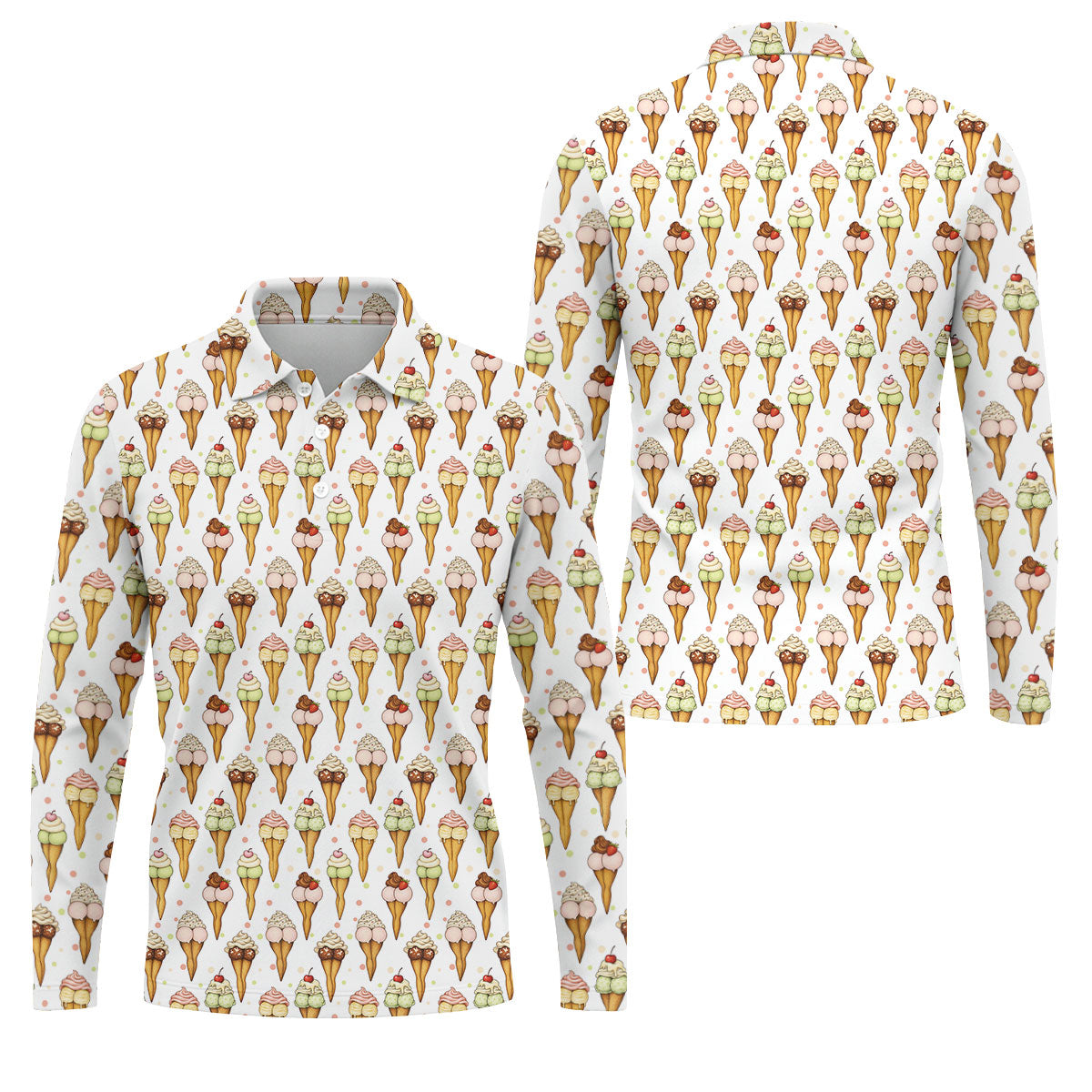 Adult Humor Ice Cream Golf Shirt, Funny Cone Pattern, Golf Shirt For Men