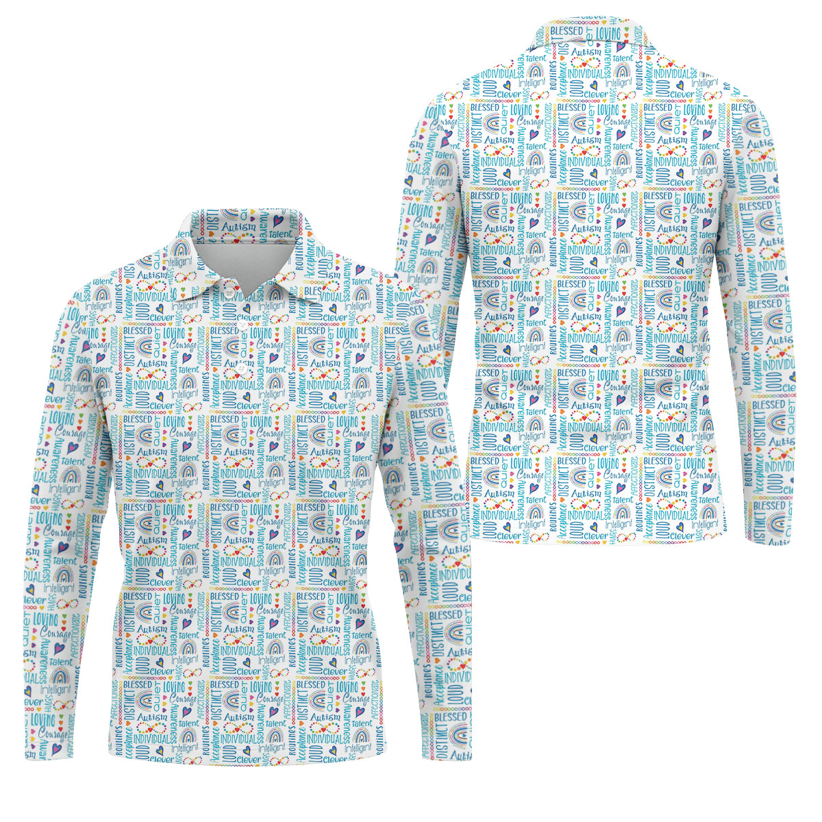 Autism Awareness Rainbow Heart Infinity Symbol Blue And White Men's Golf Shirt, Polo ShirtFor Men