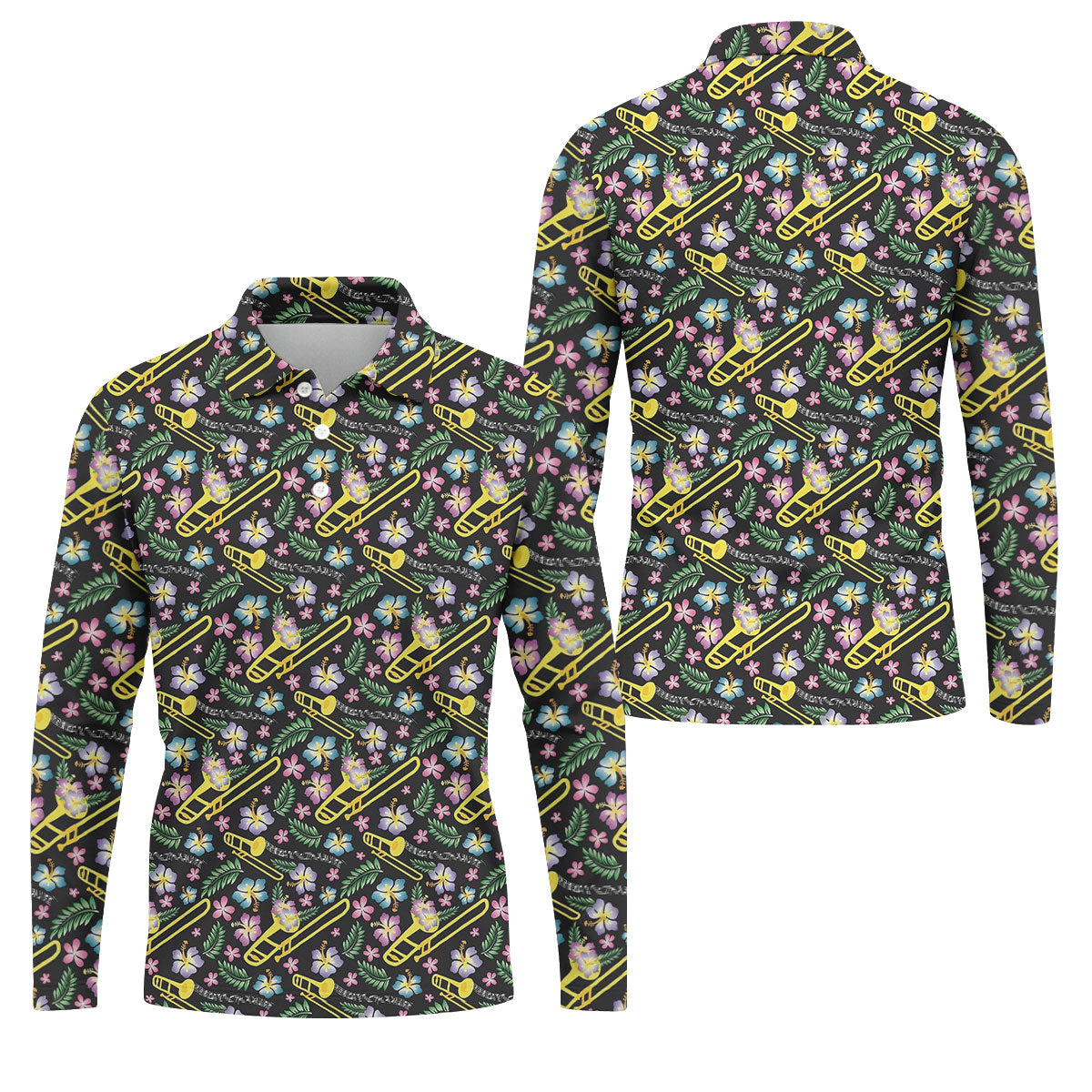 Trombones Floral Tropical Vibe Golf Tops For Men, Polo ShirtFor Men, Golf Shirts For Men