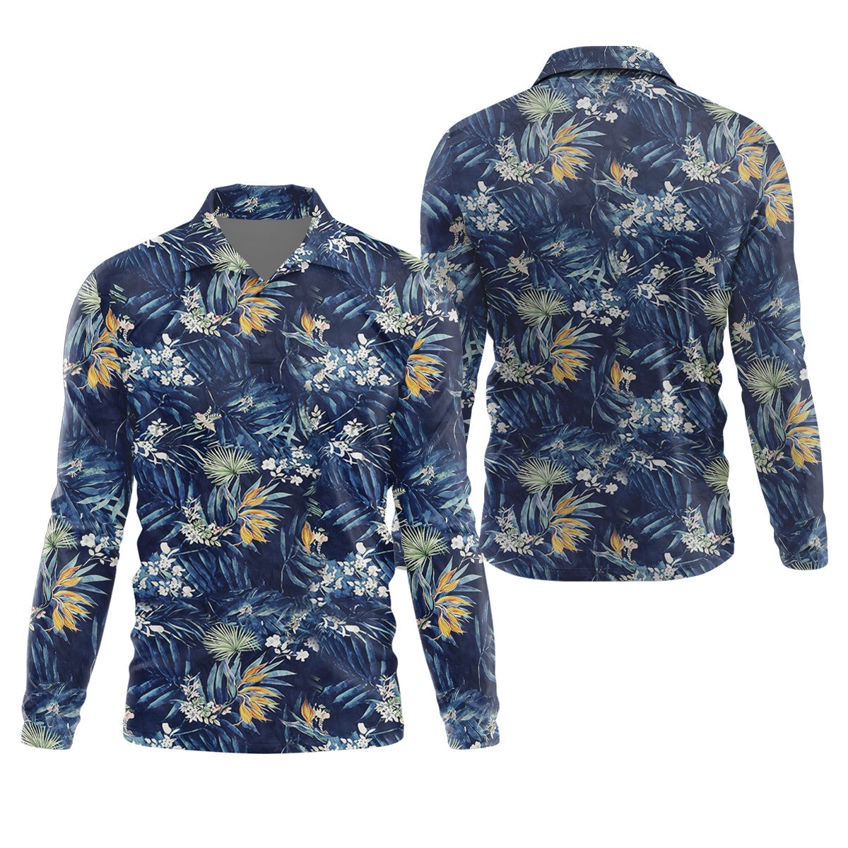 Navy Palm Tropical Hawaiian Vibe Golf Tops For Men, Golf Shirts For Men, Golf Gift For Men
