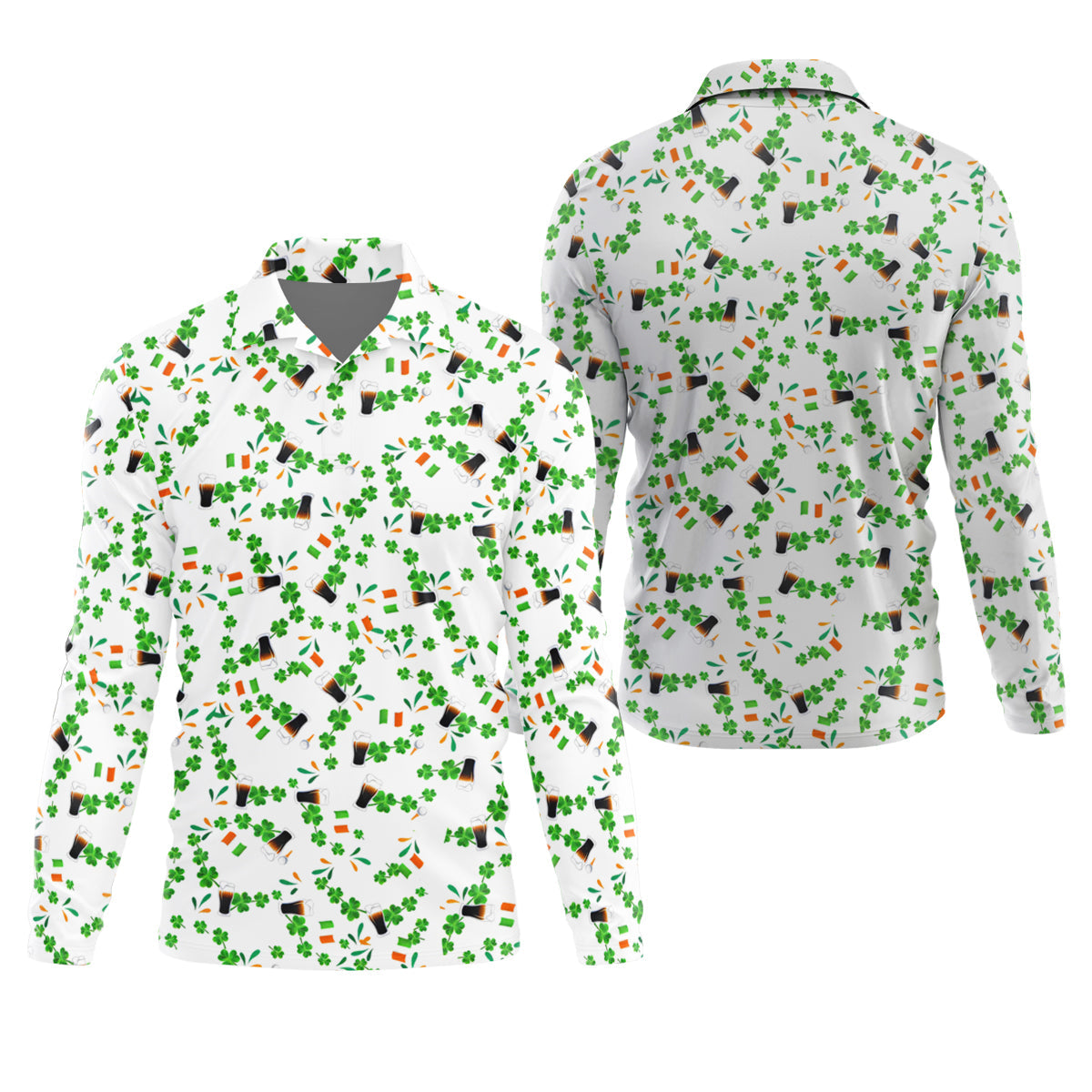 Dark Stout Beer St Patrick's Day Shamrocks White Golf Shirt, Polo ShirtFor Men, Golf Shirts For Men