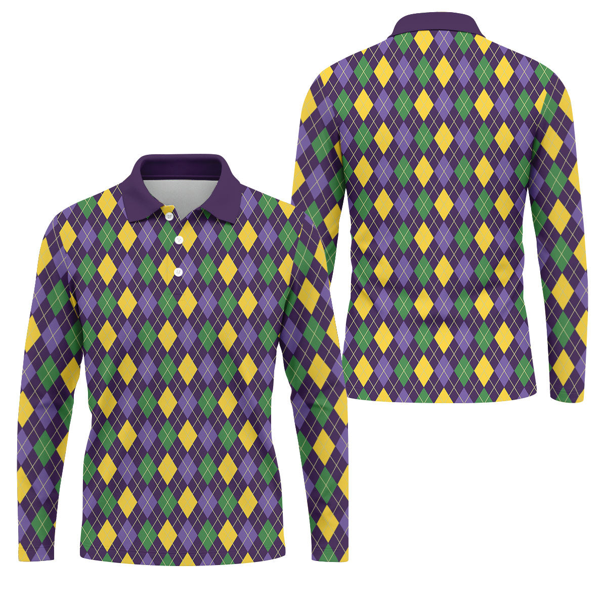 Green Purple Gold Argyle Pattern Mardi Gras Golf Shirt, Polo Shirt Men, Golf Shirts For Men