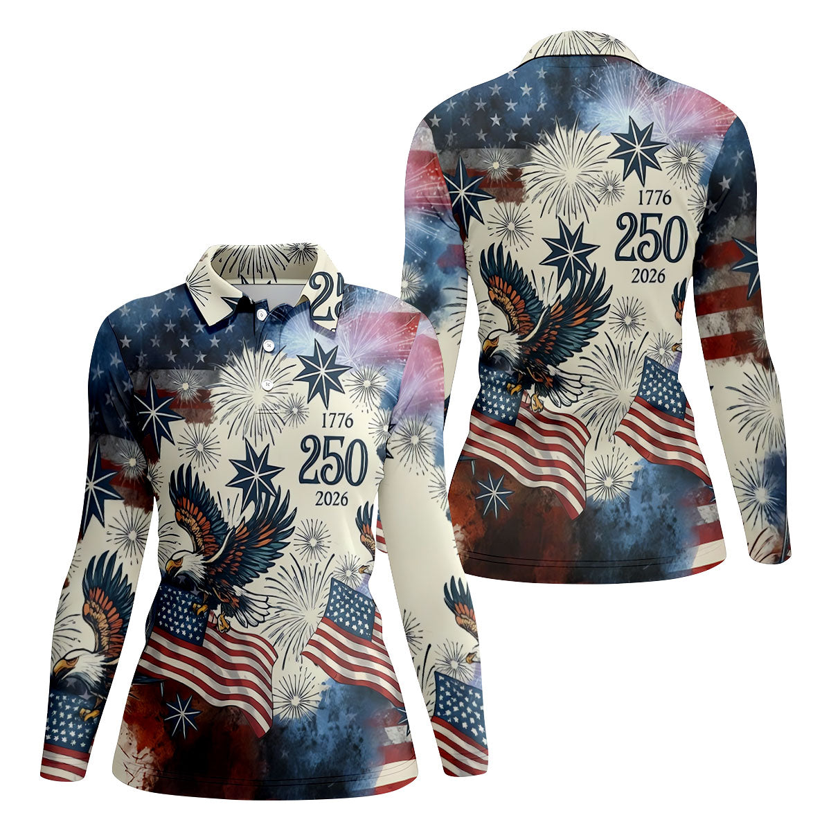United States 250th Anniversary Patriotic Eagle Vintage Golf Shirt, 4th Of July Golf Shirt For Women