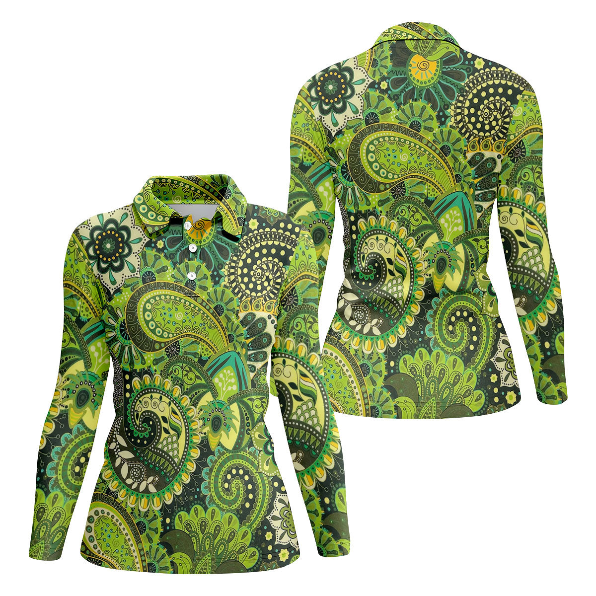 Paisley Print Green Golf Shirt, Ladies Golf Shirts, Golf Shirt For Women, Ladies Golf Polos