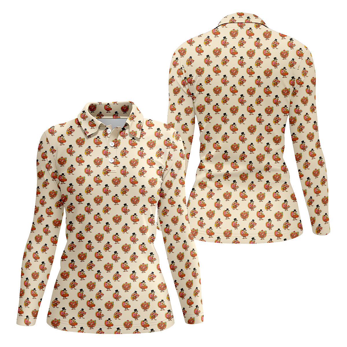 Festive Turkey Thanksgiving Holiday Beige Ladies Golf Tops, Women Golf Top, Golf Gift For Ladies