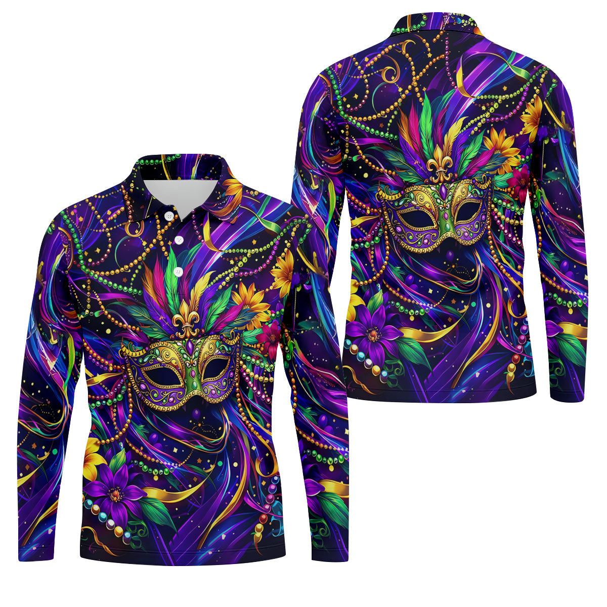 Mardi Gras Beads Ribbons Feather Masquerade Mask Print Golf Shirt, Golf Polo Shirtlf Tops For Men