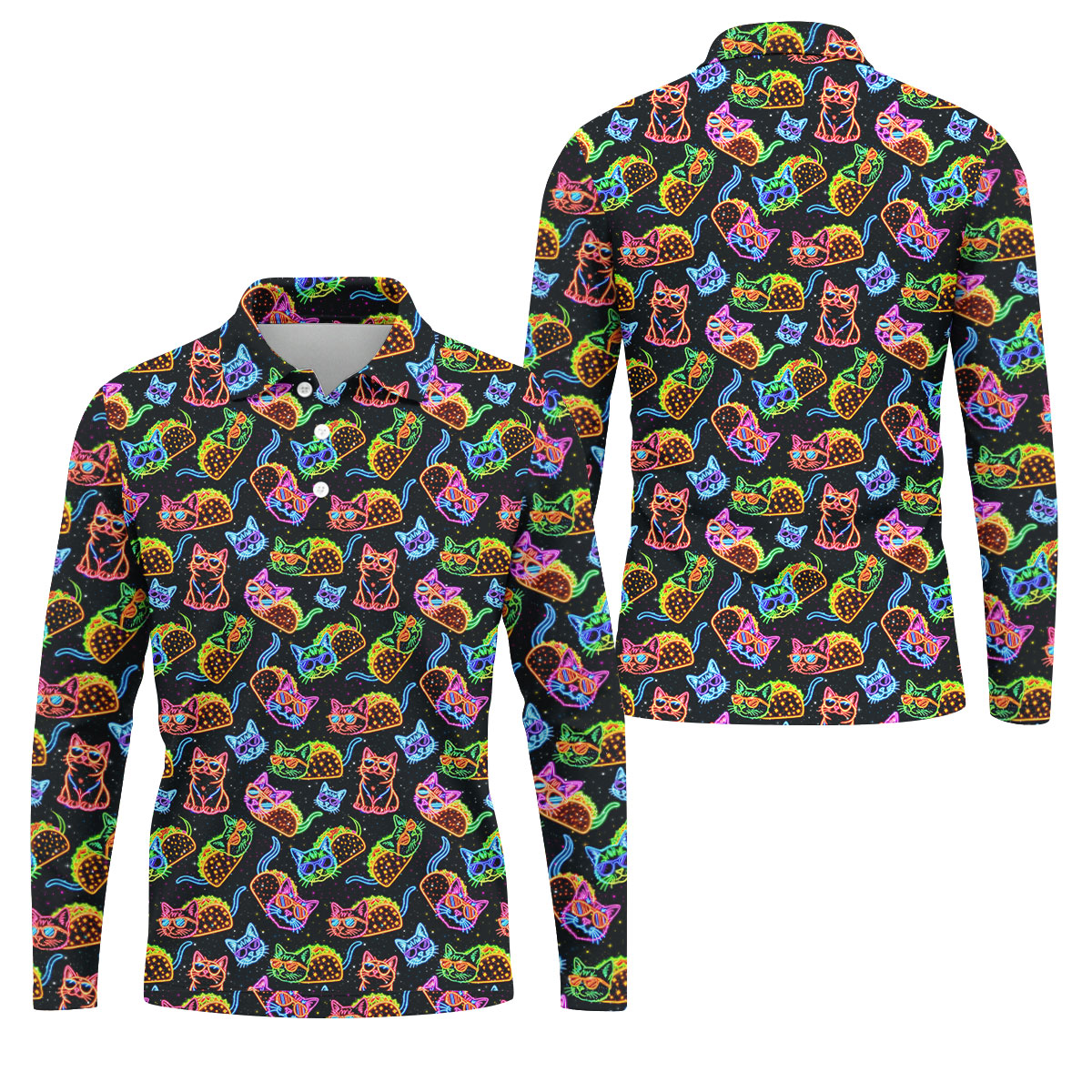 Neon Cats Tropical Vibe Golf Tops For Men, Cute Golf Outfit, Golf Shirts For Men, Polo ShirtFor Men
