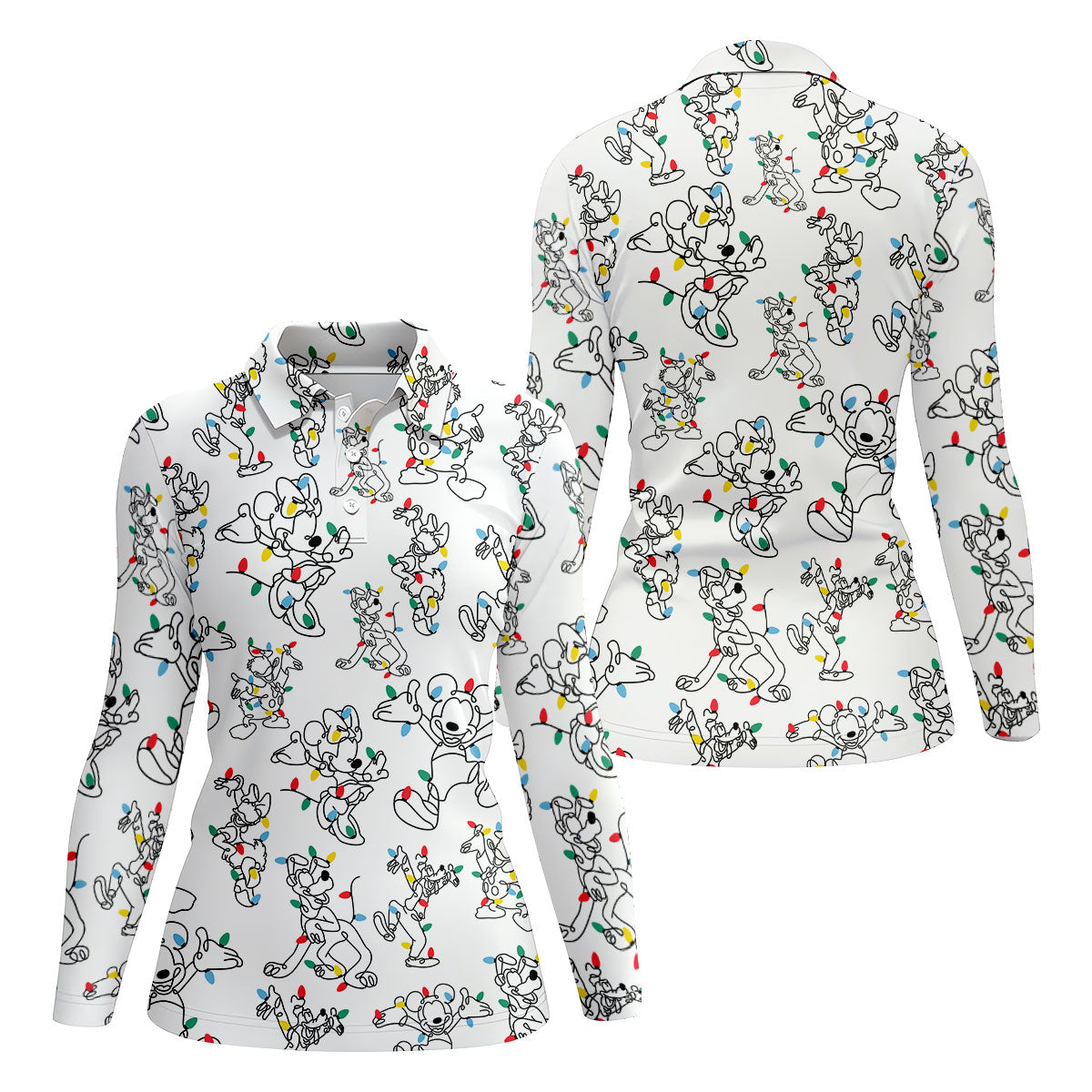 Happy Cartoon Characters Xmas Golf Shirt, Women's Golf Shirts, Golf Gifts For Women, Christmas Golf Shirt