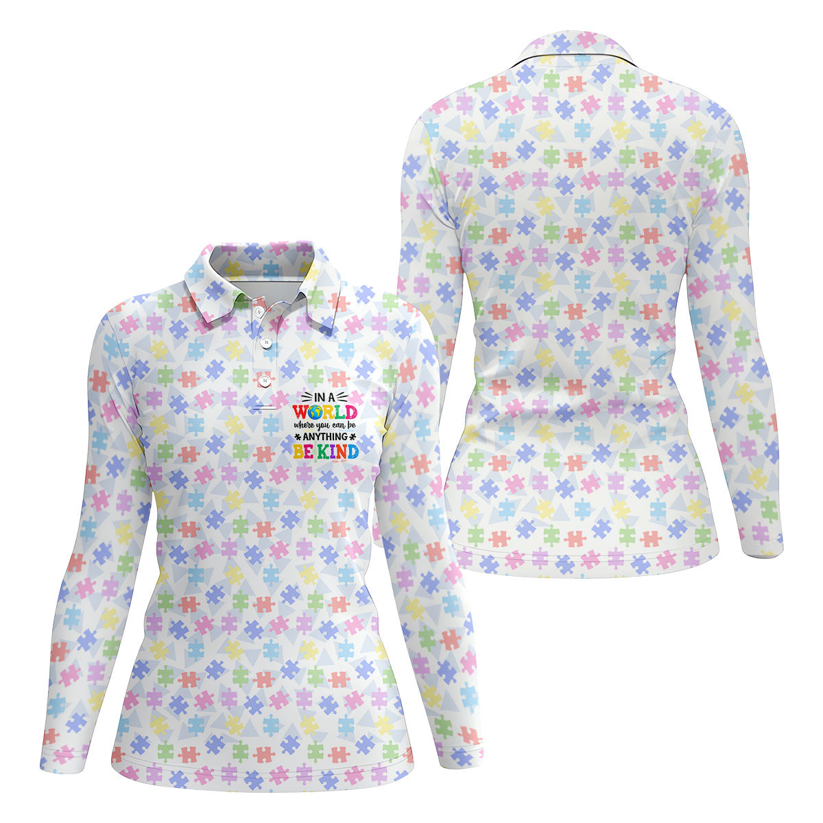 In A World Where You Can Be Anything Be Kind Autism Puzzle Women Golf Top, Ladies Golf Shirts