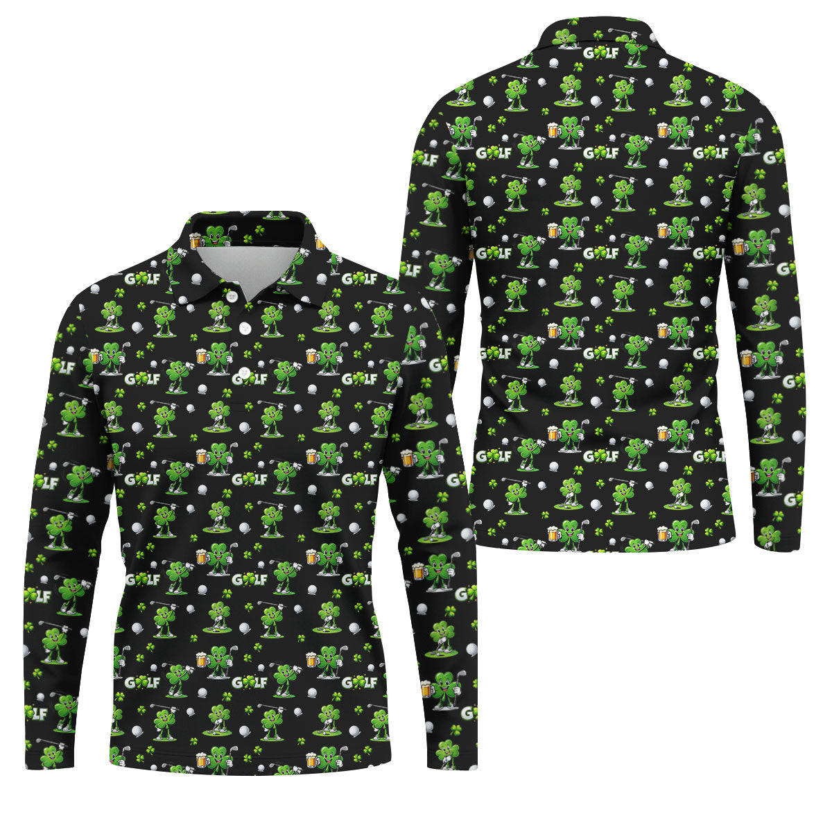 Three Leaf Clover Golf And Beer St Patrick's Day Black Golf Shirt, Fun Golf Shirts For Men, Polo ShirtFor Men