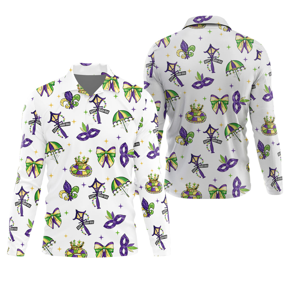 Fleur De Lis Carnival Masks Happy Mardi Gras White Golf Shirt, Polo ShirtFor Men, Golf Shirts For Men