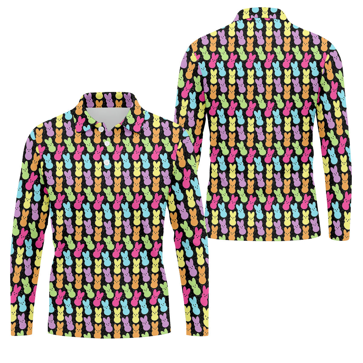Colorful Easter Peeps Black Golf Shirt, Golf Shirts For Men, Cute Golf Outfit, Polo ShirtFor Men