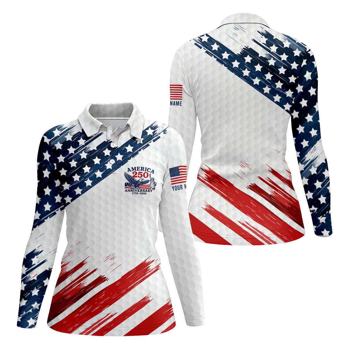 250th Anniversary Golf Ball Pattern Bald Eagle Logo 4th Of July Golf Shirt, Patriotic Golf Shirt For Women