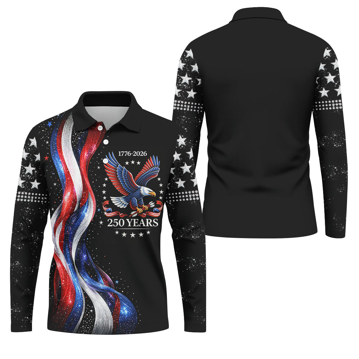 America Bald Eagle Red And White Striped Ribbon 4th Of July Golf Shirt, 250th Anniversary Golf Shirts For Men