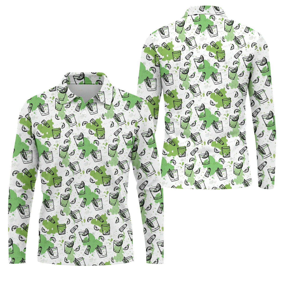 Green Cocktail Splash Pattern Golf Shirt, Mens Golf Shirts, Hawaiian Golf Shirt, Golf Polo Shirts For Men