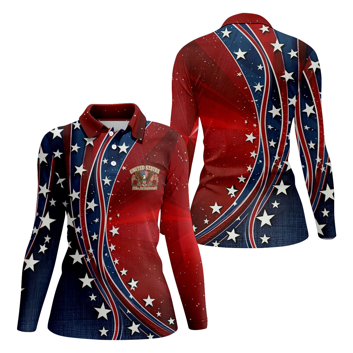 US 250th Anniversary Red White Navy Stars And Stripes Patriotic Golf Shirt, 4th Of July Golf Shirt For Women