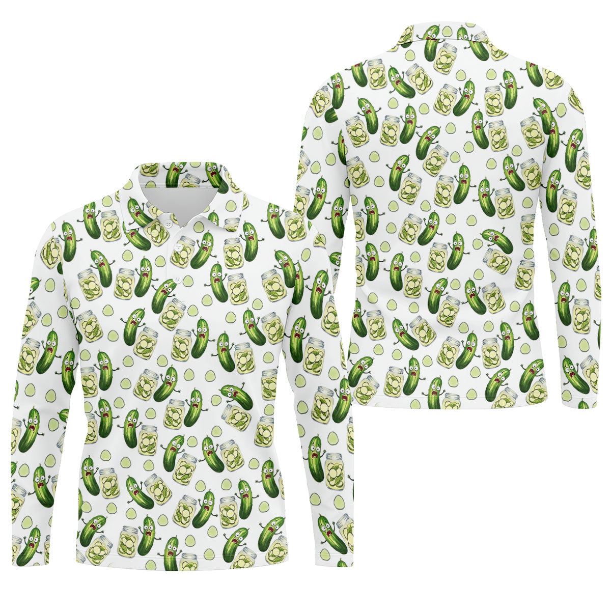 Funny Pickle Hawaiian Golf Shirt, Cartoon Style Men's Golf Shirt, Polo Shirts For Men