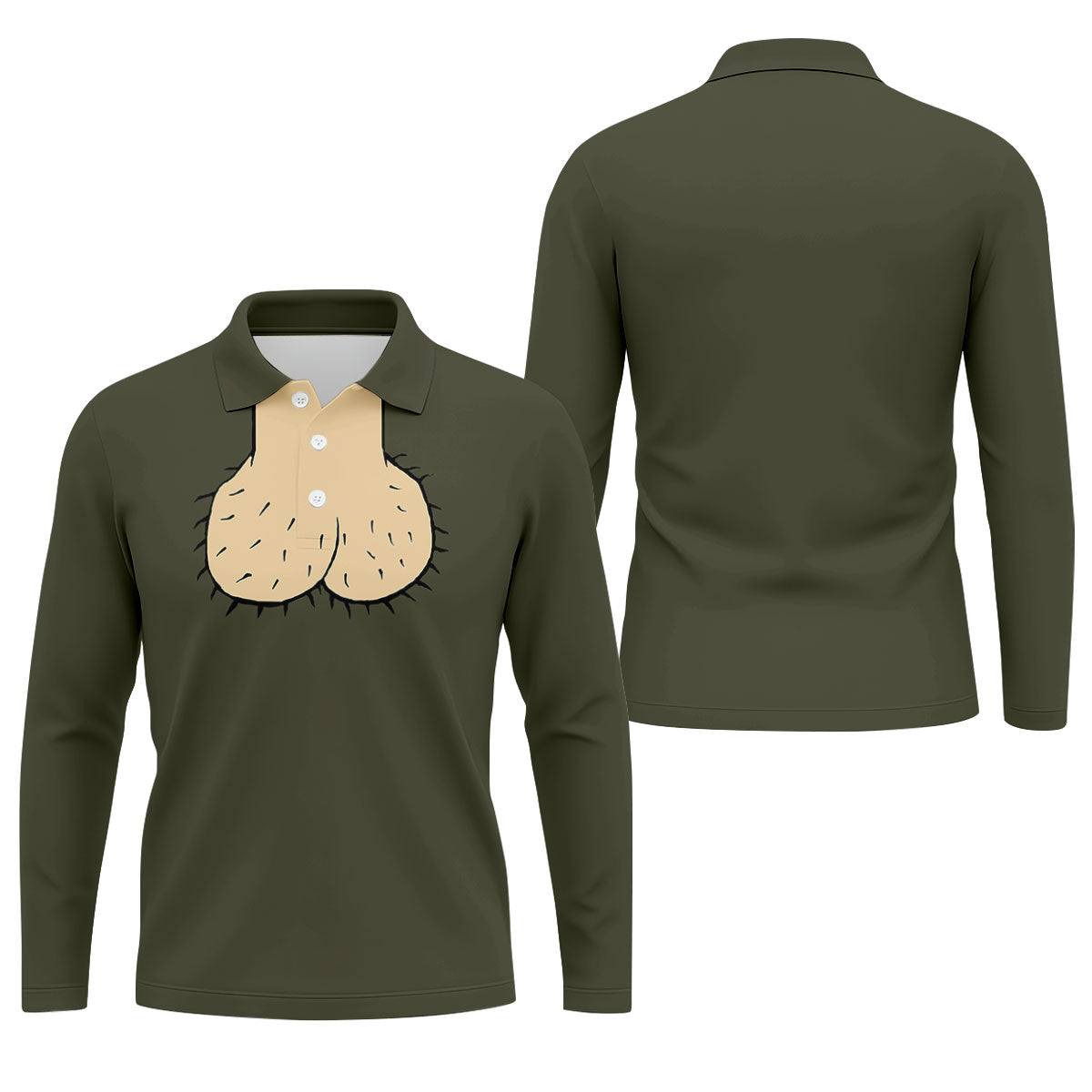 Olive Green Funny Dickhead Faux Chest Golf Shirt, Polo Shirts For Men, Golf Apparel For Men